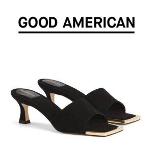 Good American Black Heeled Mules